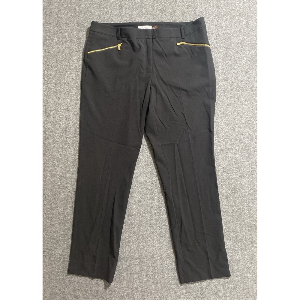 CALVIN KLEIN Women's Black Trouser Dress Pants with Gold Accents - Size 12